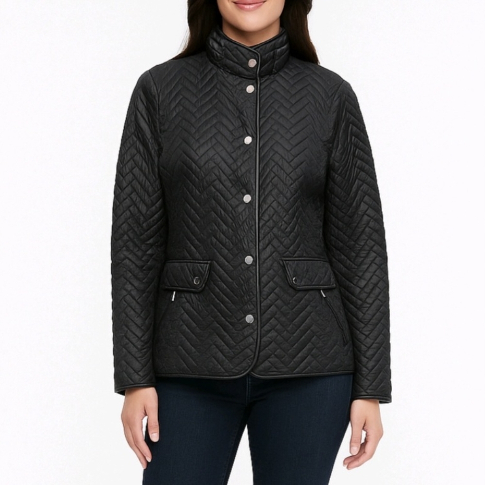 Basler Women's Jacket Black Quilted Long Sleeve Snap Front Size 40 US 10